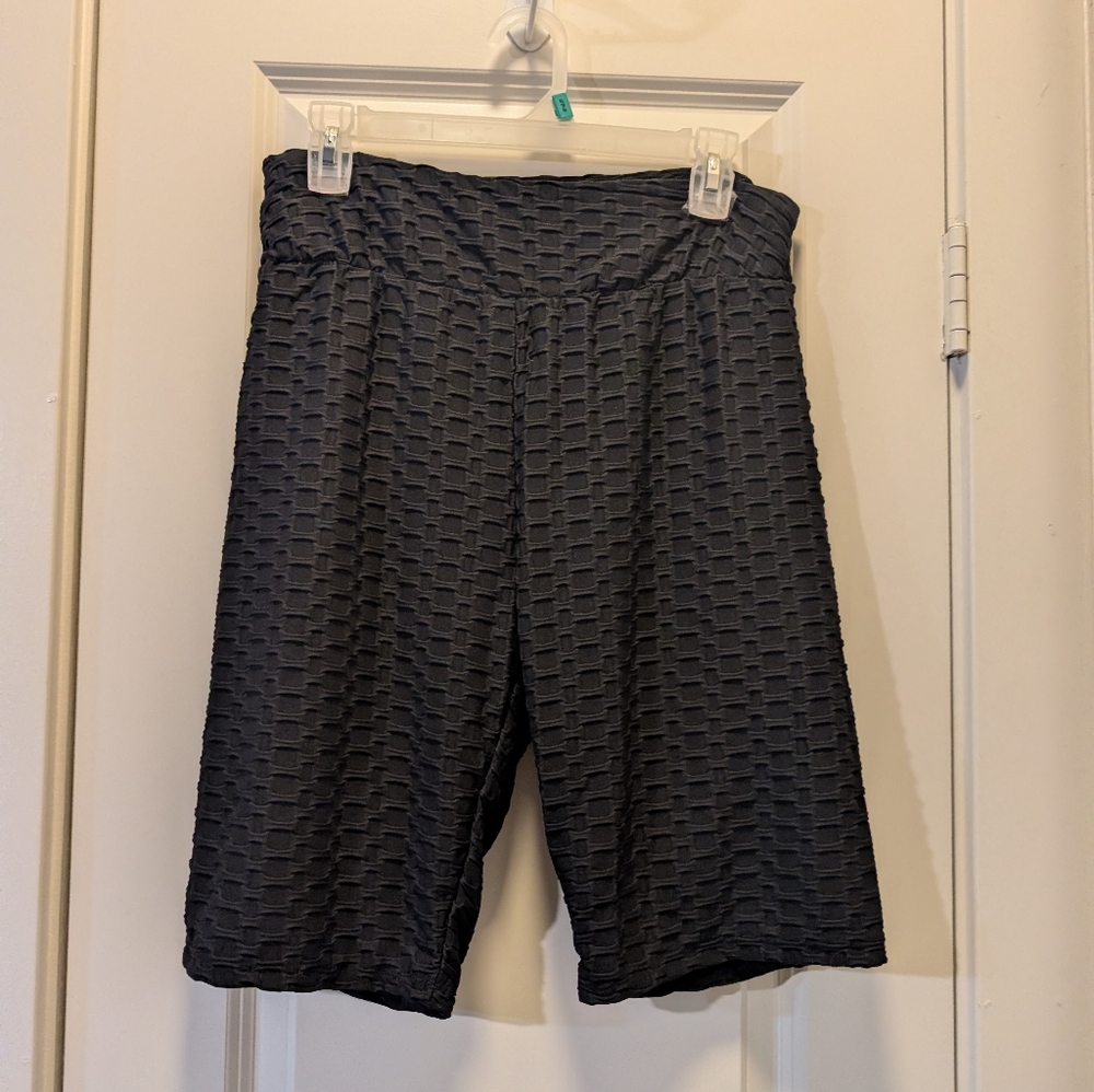 Black Waffle Booty Plus Longer Active Shorts